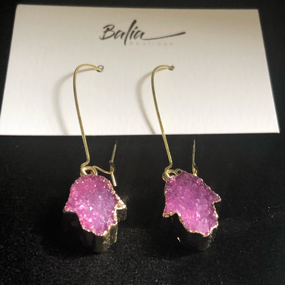 New Handmade Druzy Hamsa Hand Drop Earrings 💜 - Picture 4 of 10